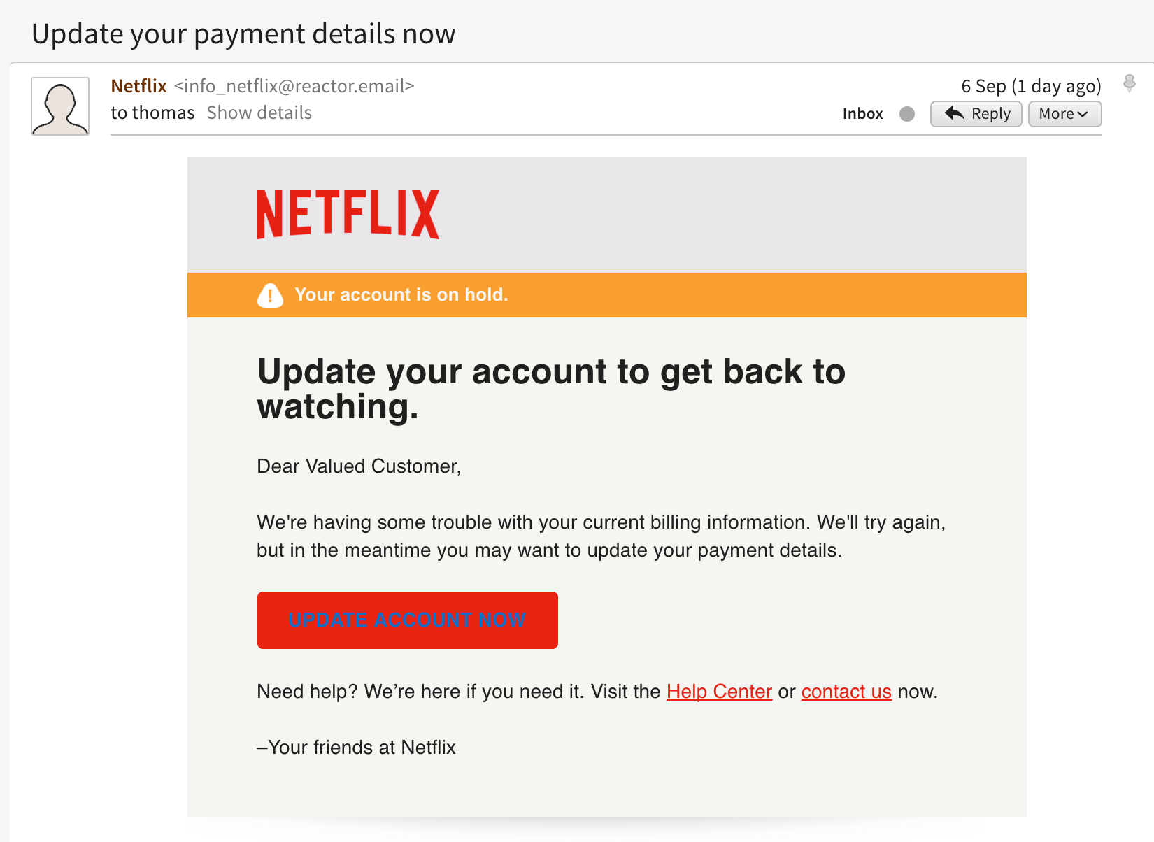 Phishing emails - Netflix