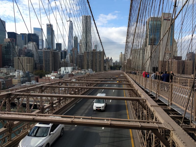 A view of Manhattan from the Brooklyn Bridge