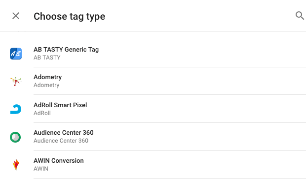 Some of GTM's tag options