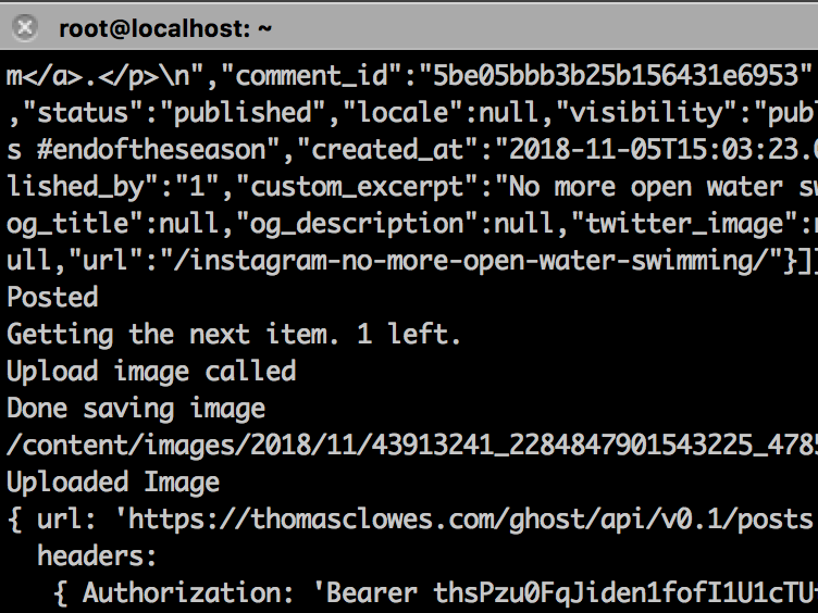 Instagram-to-ghost Console Output