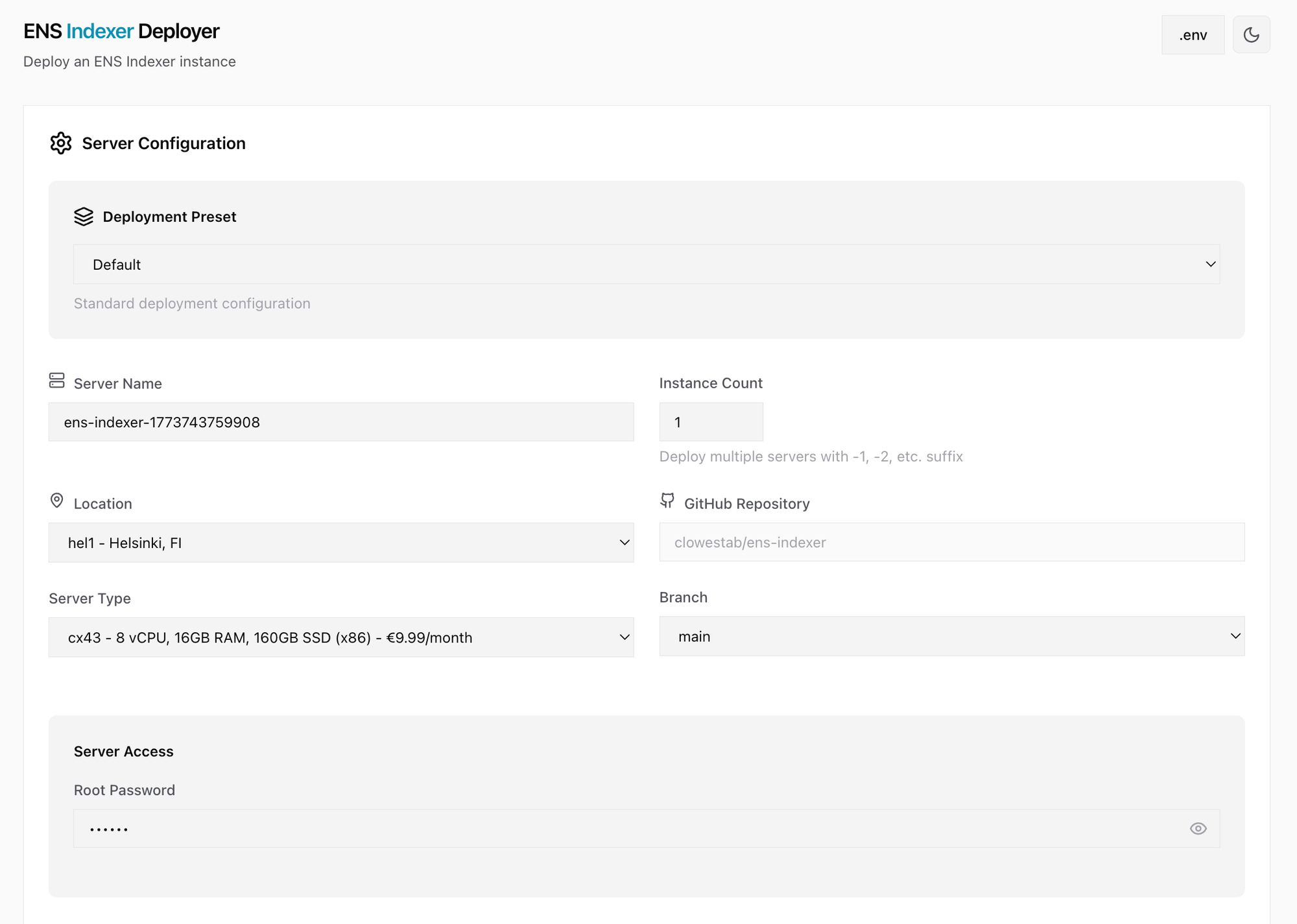 ENSIndexer Deployment Interface