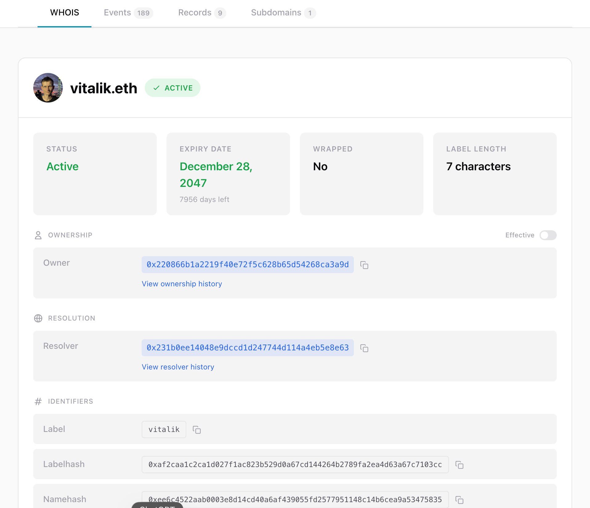 ENSWhois Lookup | vitalik.eth